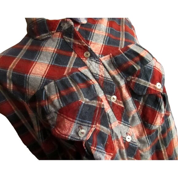 Vintage 1970s Medium Flannel Top Shirt Plaid Womens 11 Boho Winter Button Down - Picture 5 of 6